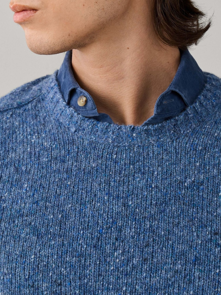 Hackett Blue Merino Wool Donegal Crew Neck Jumper - Image 2 of 5 Hackett Blue Merino Wool Donegal Crew Neck Jumper - Image 2 of 5