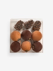 Set of 9 Brown Set of 9 Flock Pinecone Christmas Baubles - Image 3 of 4