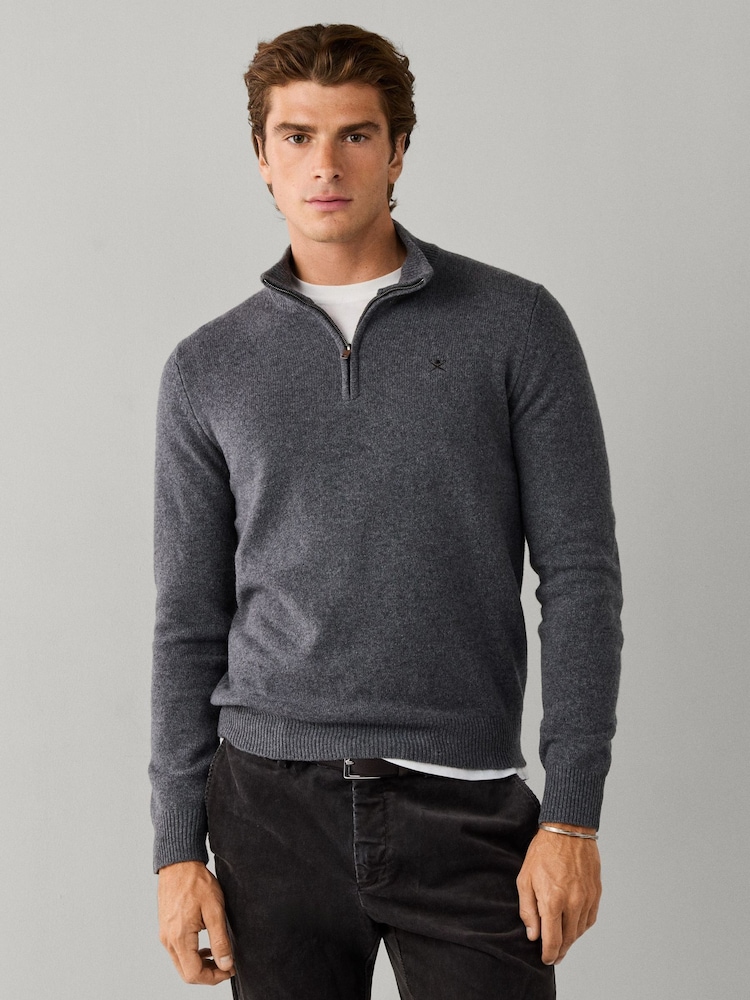 Hackett Grey Lambswool Quarter Zip Jumper - Image 1 of 7