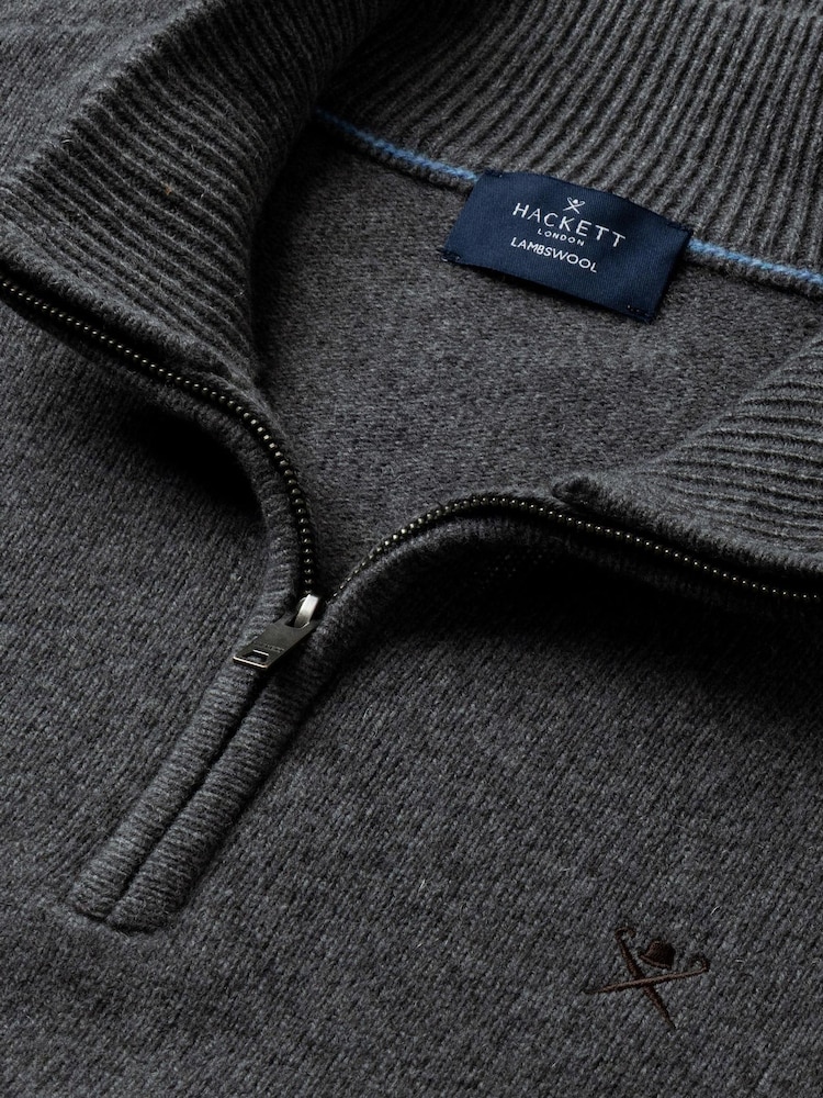 Hackett Grey Lambswool Quarter Zip Jumper - Image 7 of 7