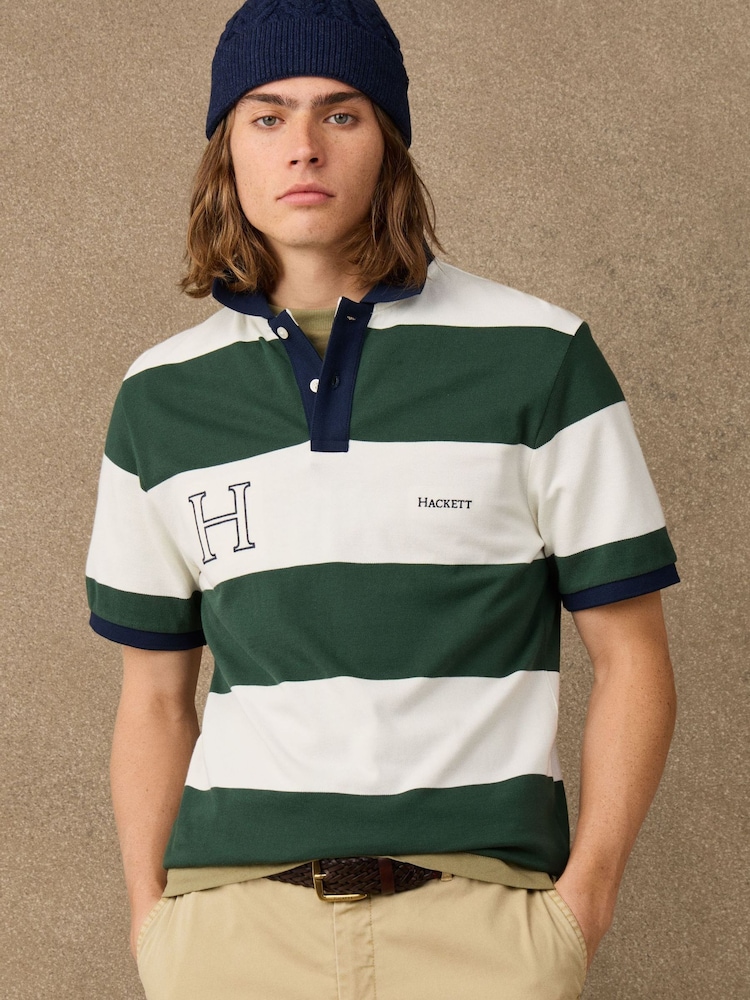 Hackett Green Classic Fit Short Sleeve Striped Polo Shirt - Image 1 of 5 Hackett Green Classic Fit Short Sleeve Striped Polo Shirt - Image 1 of 5