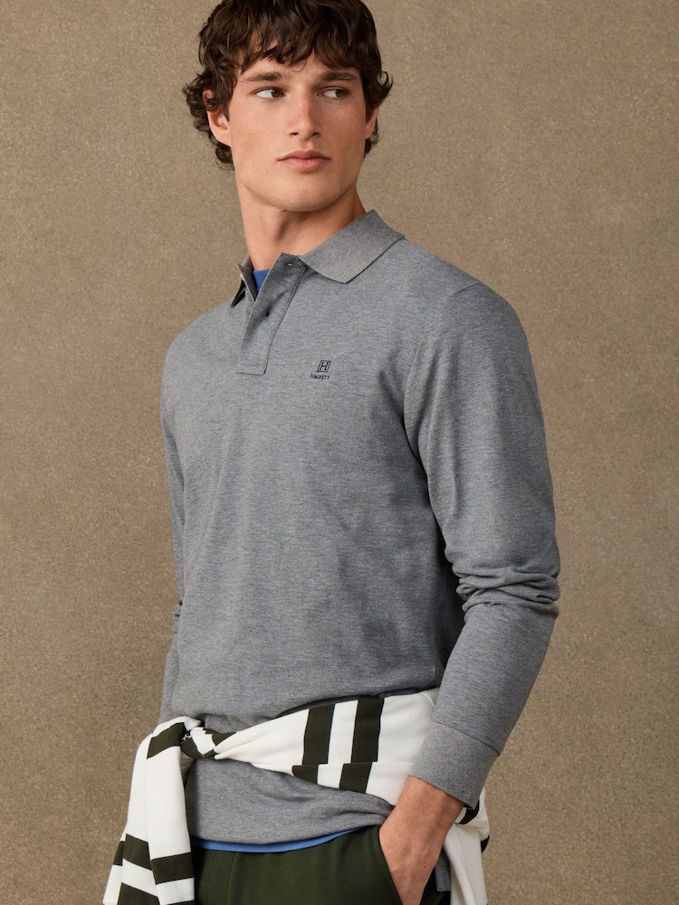 Hackett Grey Classic Fit Long Sleeve Branded Polo Shirt - Image 1 of 5
