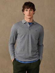 Hackett Grey Classic Fit Long Sleeve Branded Polo Shirt - Image 3 of 5