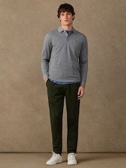 Hackett Grey Classic Fit Long Sleeve Branded Polo Shirt - Image 4 of 5