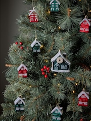 Set of 9 Green/Red House Christmas Baubles - Image 1 of 5
