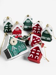 Set of 9 Green/Red House Christmas Baubles - Image 4 of 5