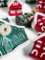 Set of 9 Green/Red House Christmas Baubles - Image 5 of 5