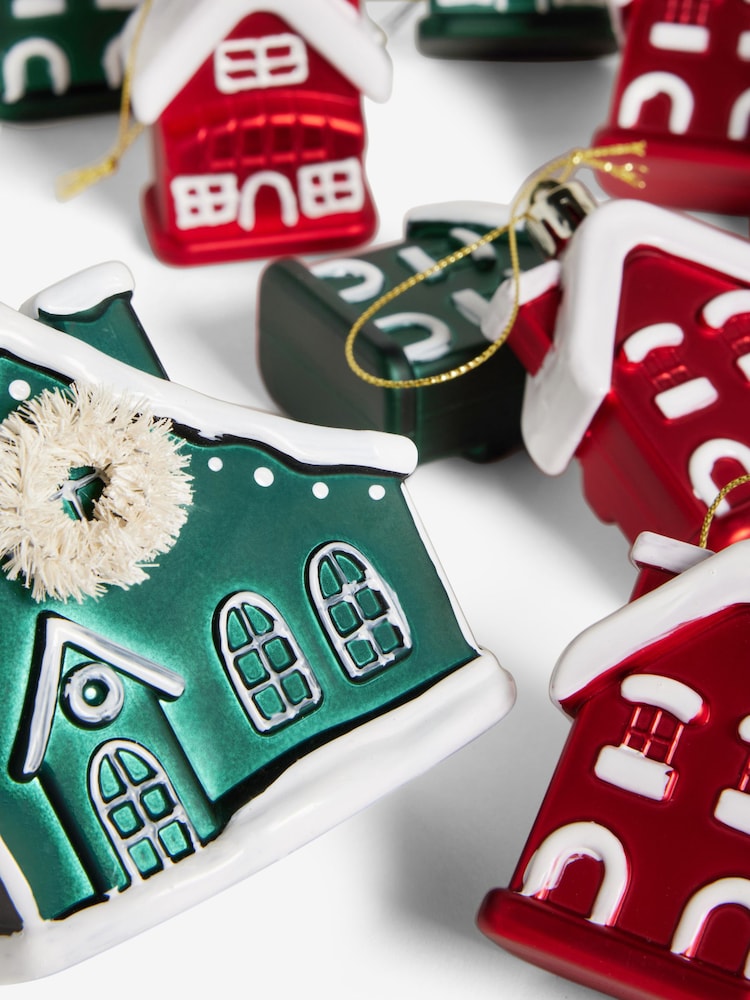 Set of 9 Green/Red House Christmas Baubles - Image 5 of 5