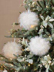 Set of 3 White Faux Fur Baubles - Image 1 of 5
