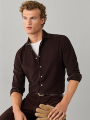 Hackett Brown Tailored Fit Smart Babycord Shirt - Image 1 of 6