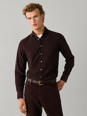 Hackett Brown Tailored Fit Smart Babycord Shirt - Image 3 of 6