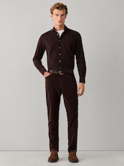 Hackett Brown Tailored Fit Smart Babycord Shirt - Image 4 of 6