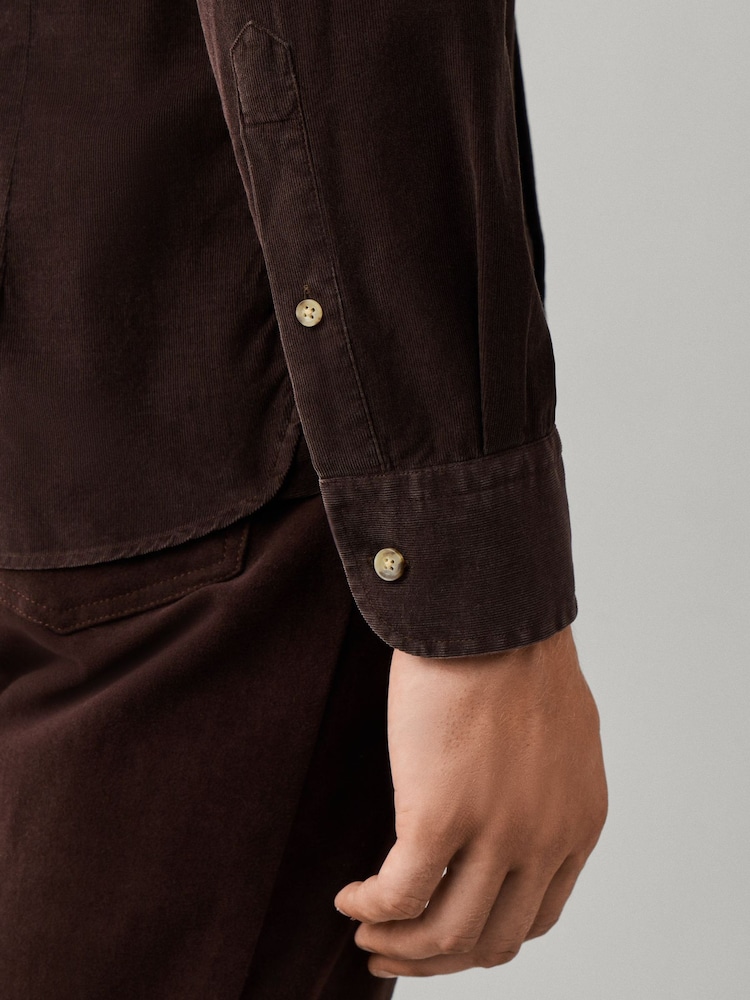 Hackett Brown Tailored Fit Smart Babycord Shirt - Image 6 of 6 Hackett Brown Tailored Fit Smart Babycord Shirt - Image 6 of 6