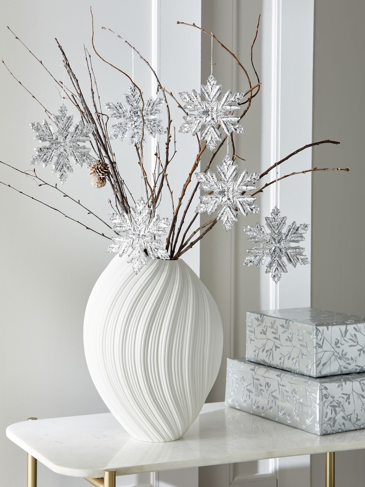 Set of 6 Silver Snowflake Christmas Baubles - Image 1 of 5 Set of 6 Silver Snowflake Christmas Baubles - Image 1 of 5