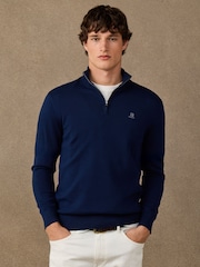Hackett Blue Cotton Branded Quarter Zip Jumper - Image 1 of 5