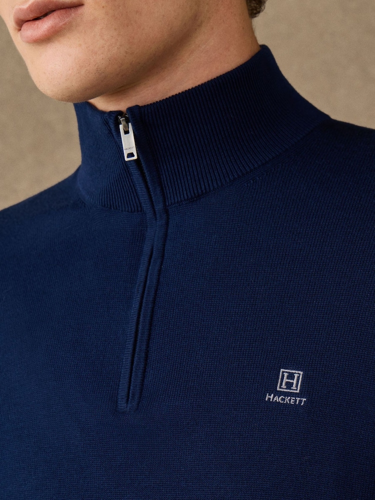 Hackett Blue Cotton Branded Quarter Zip Jumper - Image 2 of 5 Hackett Blue Cotton Branded Quarter Zip Jumper - Image 2 of 5