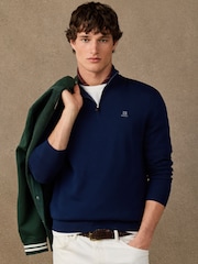 Hackett Blue Cotton Branded Quarter Zip Jumper - Image 3 of 5