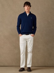 Hackett Blue Cotton Branded Quarter Zip Jumper - Image 4 of 5