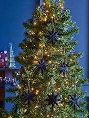 Set of 6 Navy Blue Flock Star Christmas Baubles - Image 1 of 5