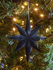 Set of 6 Navy Blue Flock Star Christmas Baubles - Image 2 of 5