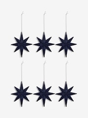 Set of 6 Navy Blue Flock Star Christmas Baubles - Image 4 of 5