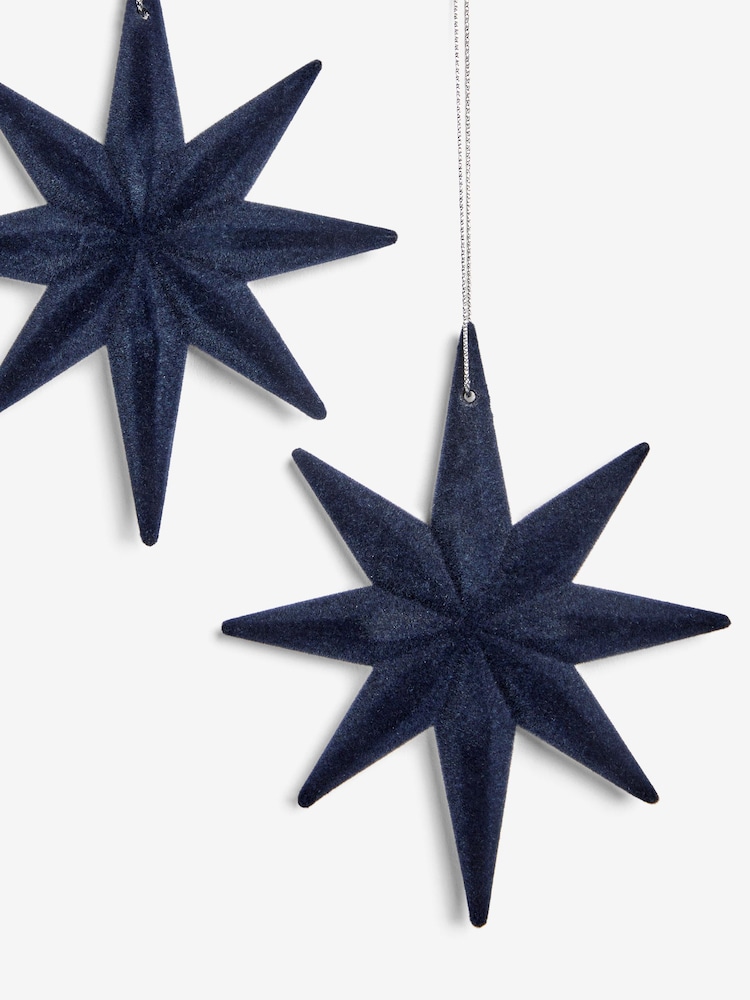 Set of 6 Navy Blue Flock Star Christmas Baubles - Image 5 of 5 Set of 6 Navy Blue Flock Star Christmas Baubles - Image 5 of 5