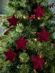Set of 6 Burgundy Red Flock Star Baubles - Image 1 of 4