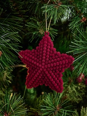 Set of 6 Burgundy Red Flock Star Baubles - Image 2 of 4