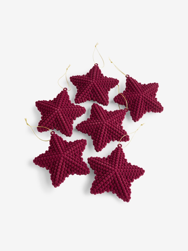Set of 6 Burgundy Red Flock Star Baubles - Image 4 of 4