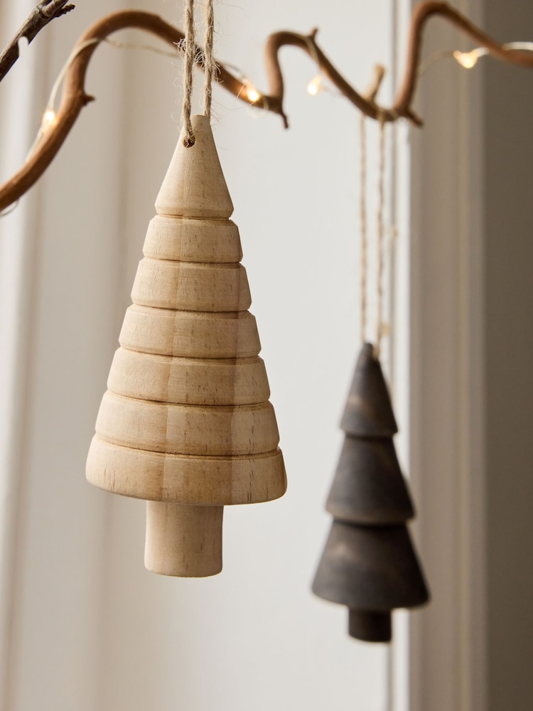 Set of 6 Natural Wooden Christmas Tree Baubles - Image 2 of 4