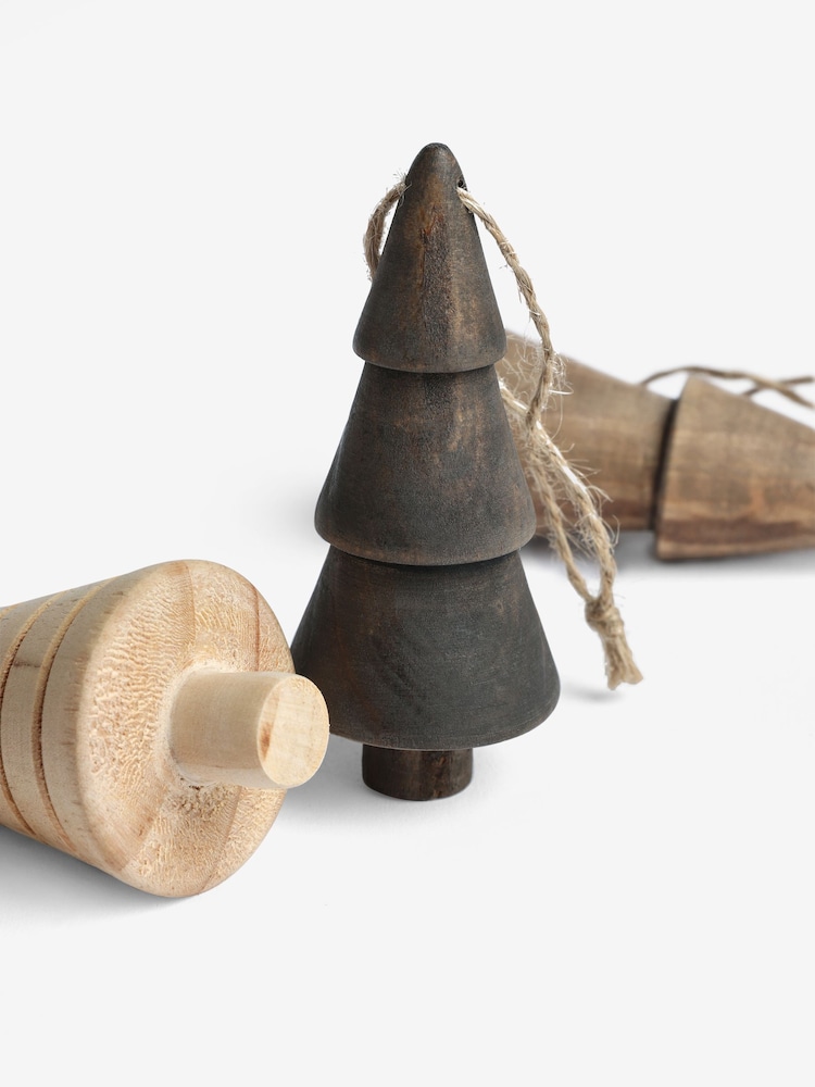 Set of 6 Natural Wooden Christmas Tree Baubles - Image 4 of 4