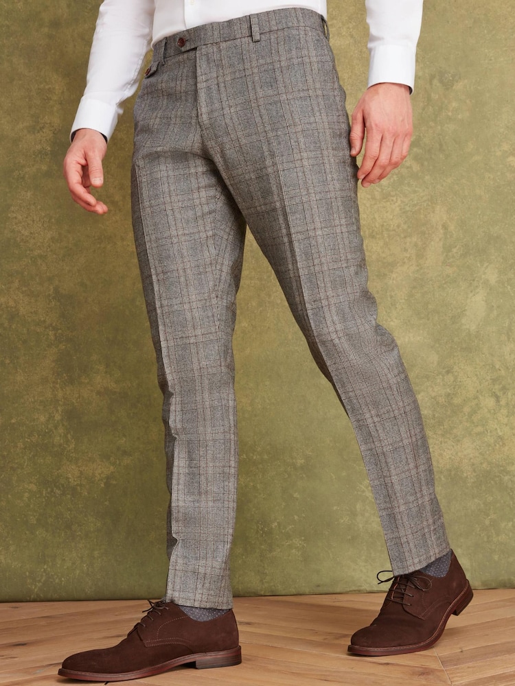 Joules Grey/Rust Check Slim Fit Wool Suit: Trousers - Image 1 of 8