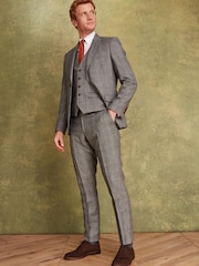 Joules Grey/Rust Check Slim Fit Wool Suit: Trousers - Image 2 of 8