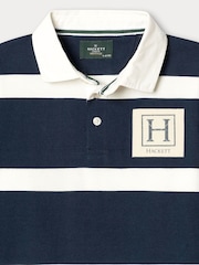 Hackett Blue Classic Fit Striped Rugby Shirt - Image 3 of 4