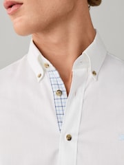 Hackett White Tailored Fit Multi Trim Flannel Shirt - Image 2 of 6
