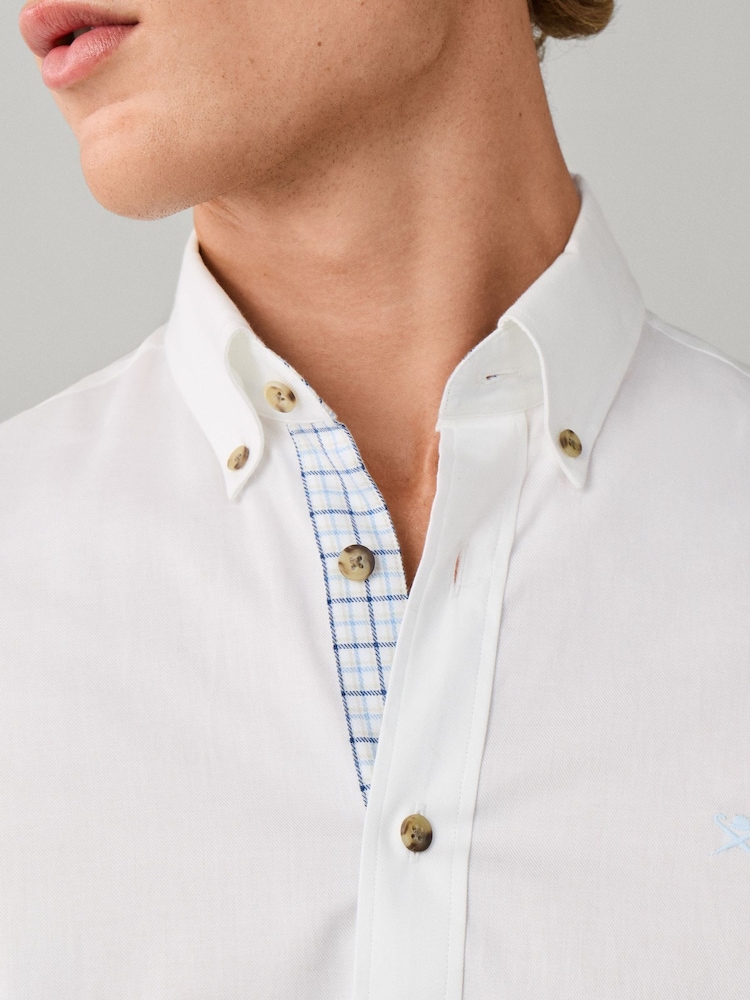 Hackett White Tailored Fit Multi Trim Flannel Shirt - Image 2 of 6 Hackett White Tailored Fit Multi Trim Flannel Shirt - Image 2 of 6