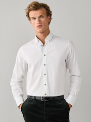 Hackett White Tailored Fit Multi Trim Flannel Shirt - Image 3 of 6