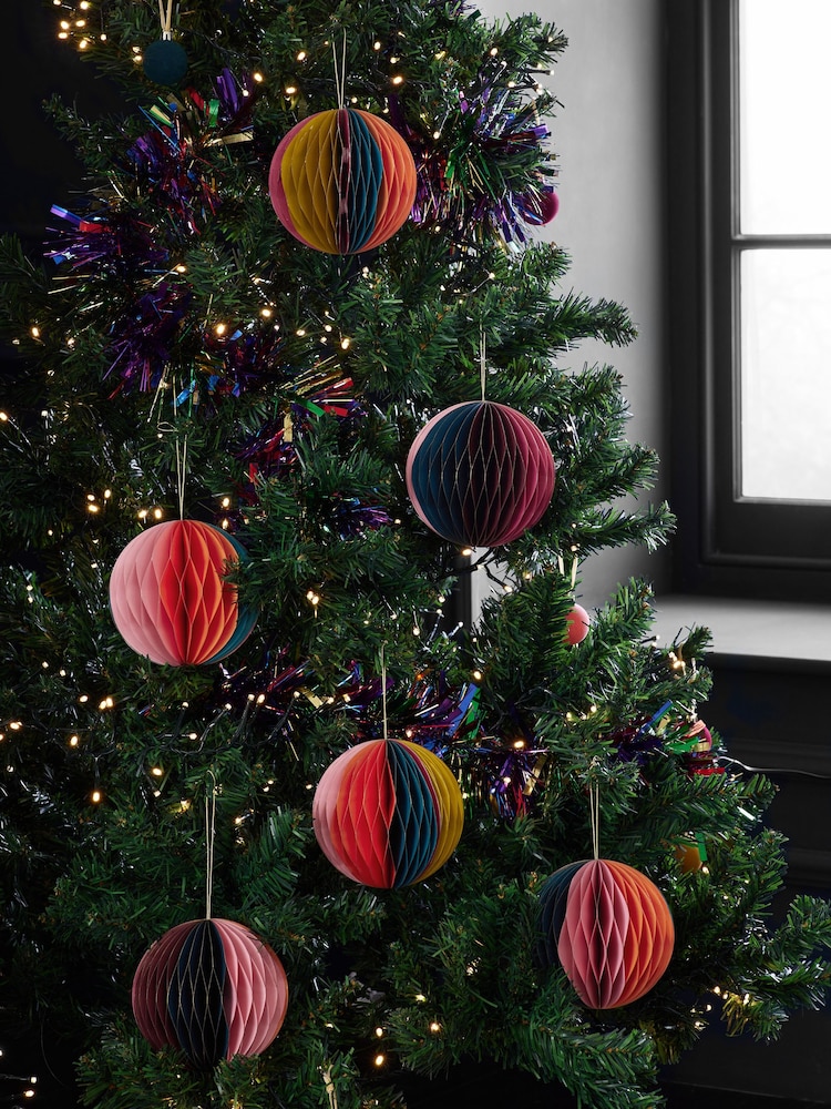 Set of 6 Multi Bright Paper Honeycomb Baubles - Image 1 of 5 Set of 6 Multi Bright Paper Honeycomb Baubles - Image 1 of 5