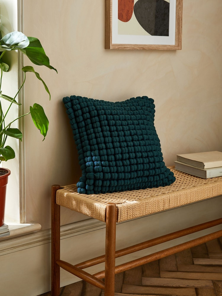 Teal Blue 43 x 43cm Global Bobble 100% Cotton Cushion - Image 1 of 5