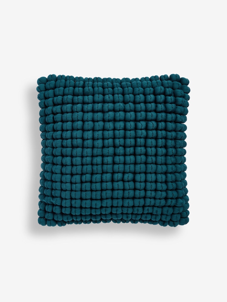 Teal Blue 43 x 43cm Global Bobble 100% Cotton Cushion - Image 2 of 5