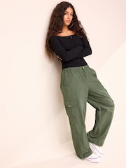 Khaki Green Parachute Pull On Cargo Trousers - Image 1 of 6
