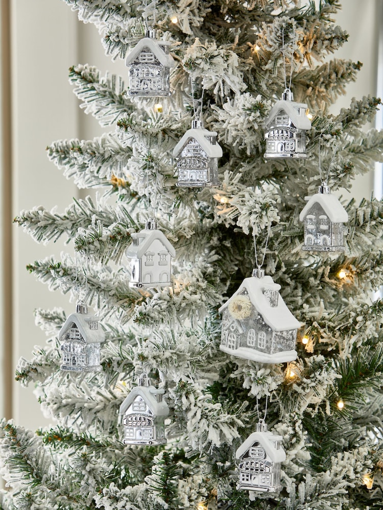Set of 9 Silver House Christmas Baubles - Image 1 of 4 Set of 9 Silver House Christmas Baubles - Image 1 of 4