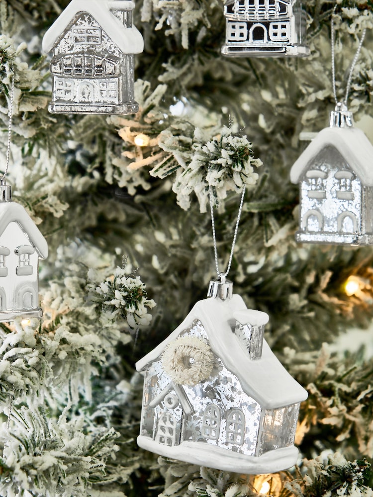 Set of 9 Silver House Christmas Baubles - Image 2 of 4
