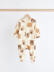 Tan Brown Bear Baby Zipped Sleepsuits 4 Pack (0mths-2yrs) - Image 2 of 11