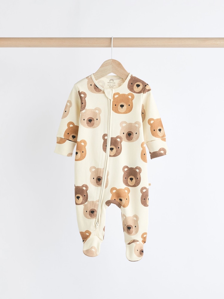 Tan Brown Bear Baby Zipped Sleepsuits 4 Pack (0mths-2yrs) - Image 2 of 11