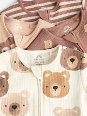 Tan Brown Bear Baby Zipped Sleepsuits 4 Pack (0mths-2yrs) - Image 4 of 11