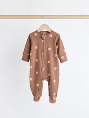 Tan Brown Bear Baby Zipped Sleepsuits 4 Pack (0mths-2yrs) - Image 5 of 11