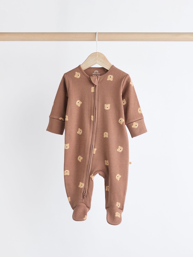 Tan Brown Bear Baby Zipped Sleepsuits 4 Pack (0mths-2yrs) - Image 5 of 11