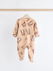 Tan Brown Bear Baby Zipped Sleepsuits 4 Pack (0mths-2yrs) - Image 6 of 11