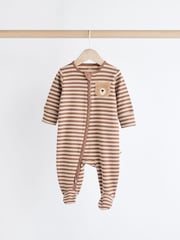 Tan Brown Bear Baby Zipped Sleepsuits 4 Pack (0mths-2yrs) - Image 7 of 11